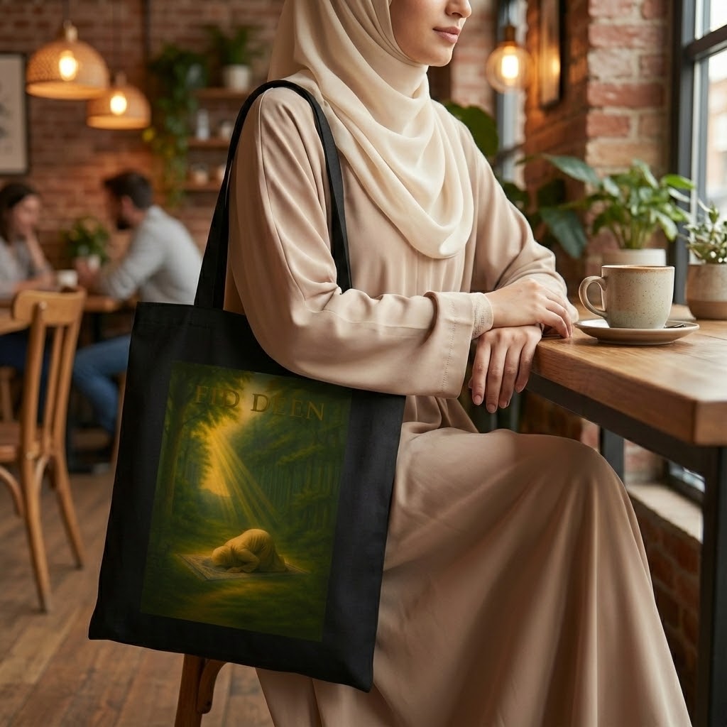 Hijabi Sujood in Forest – Black Tote Bag