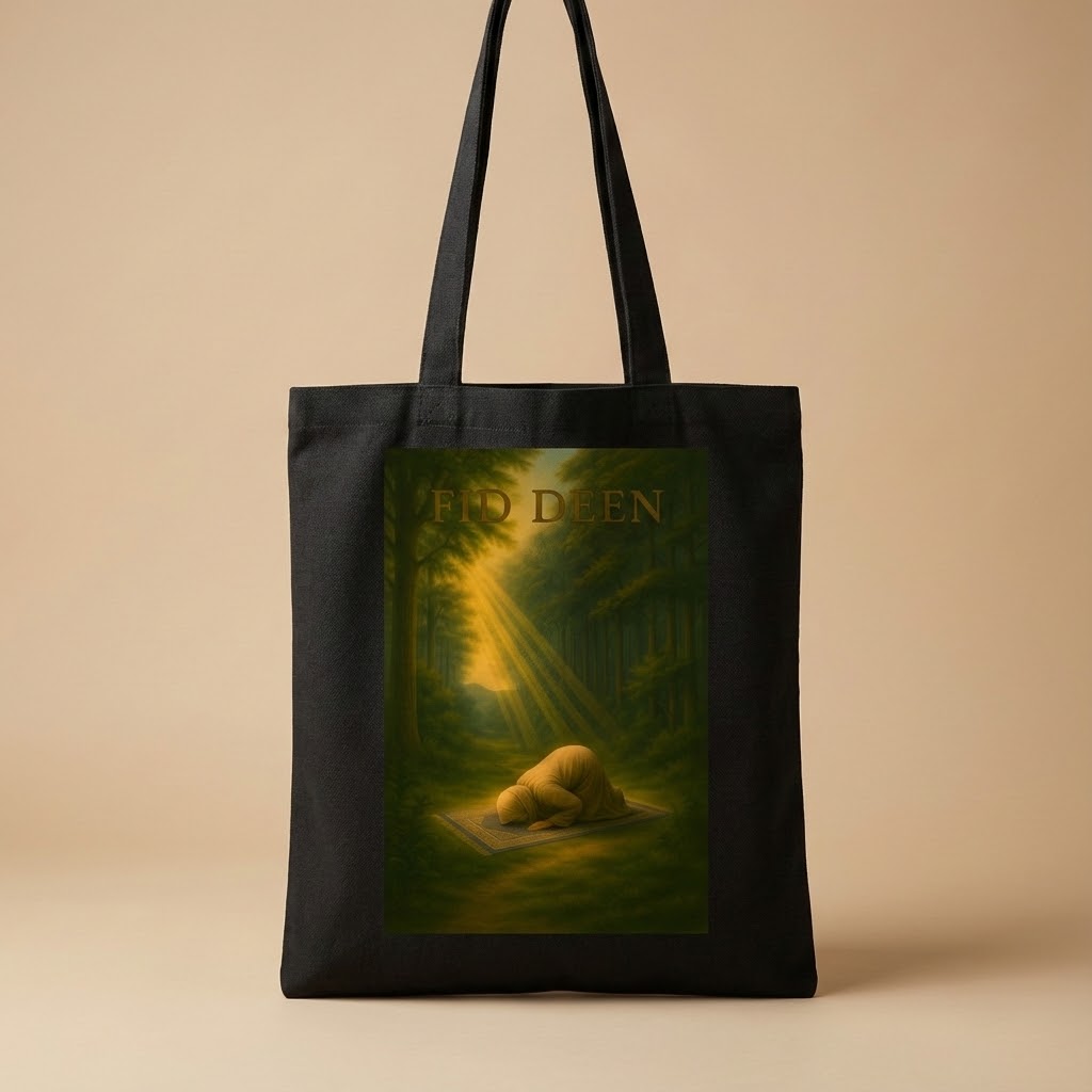 Hijabi Sujood in Forest – Black Tote Bag