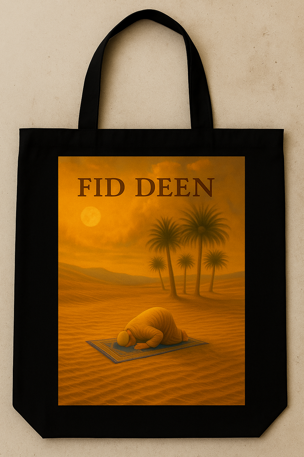 Man in Sujood in Desert – [Black] Tote Bag