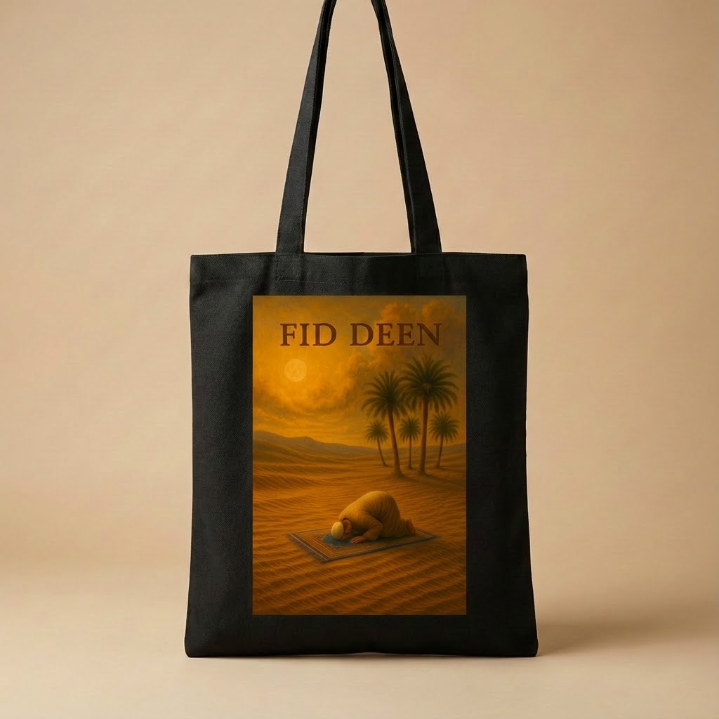 Man in Sujood in Desert – [Black] Tote Bag