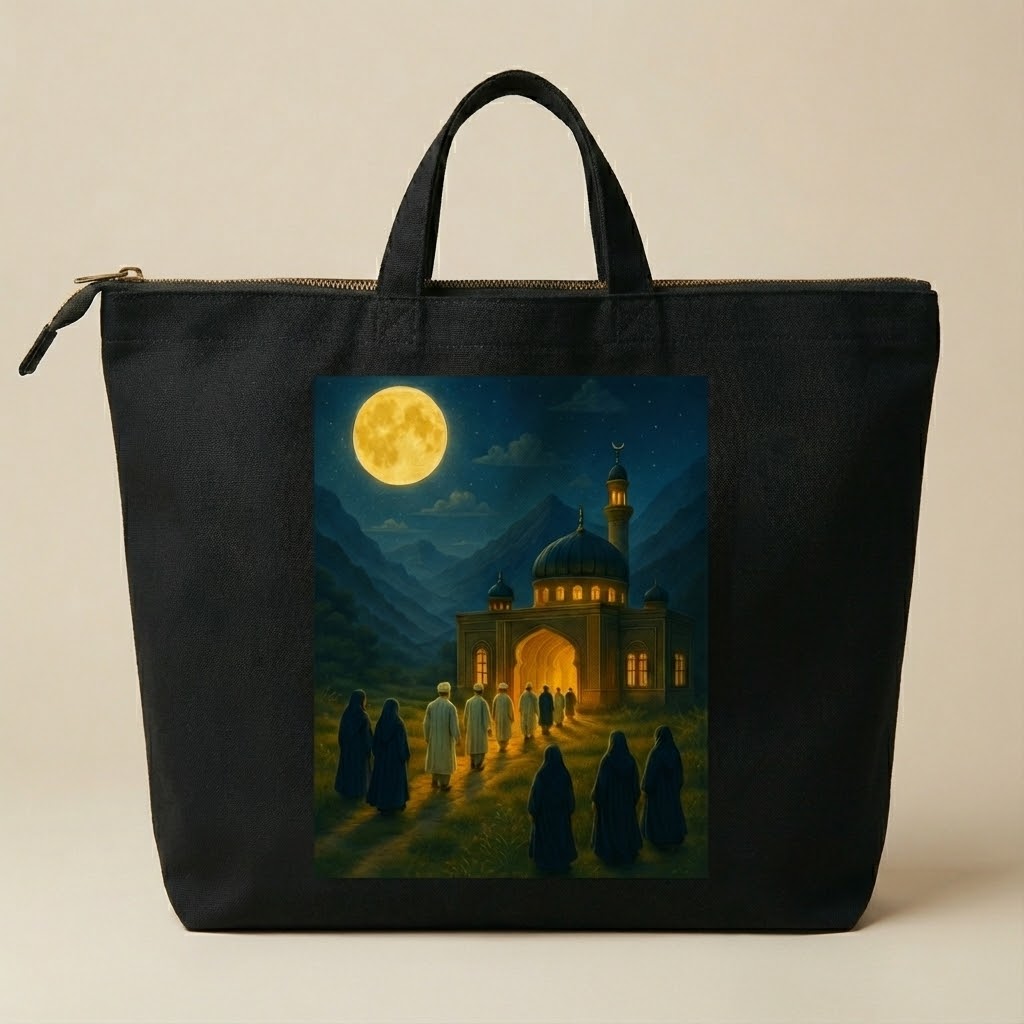 Nighttime Masjid Zipper Tote Bag